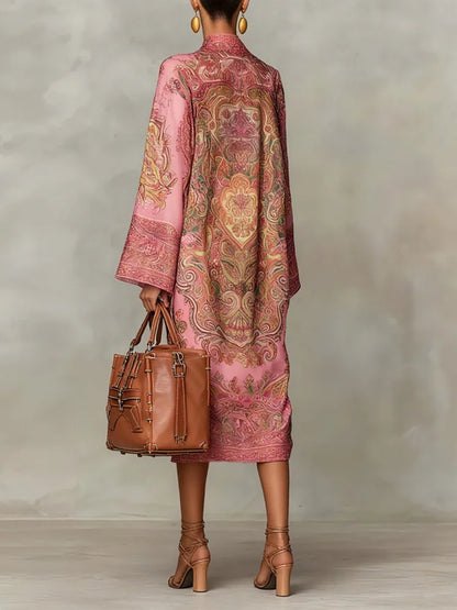 Paulette · Vestido kaftán con cuello alto y estampado artístico