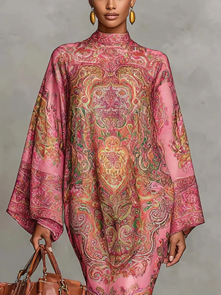 Paulette · Vestido kaftán con cuello alto y estampado artístico