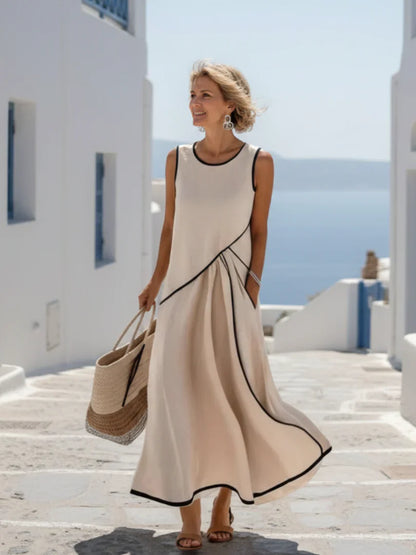 Soleia | Vestido Maxi Sin Mangas con Cuello Redondo Drapado