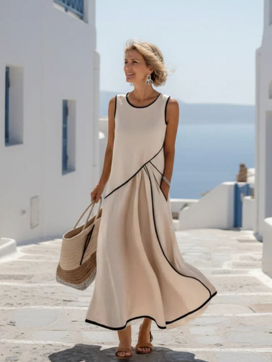 Soleia | Vestido Maxi Sin Mangas con Cuello Redondo Drapado