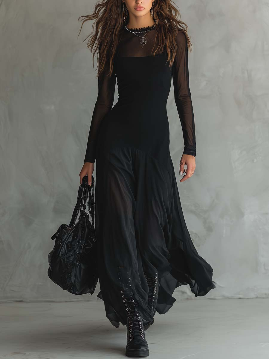 Neroa™ | Vestido maxi de corte amplio en tul negro