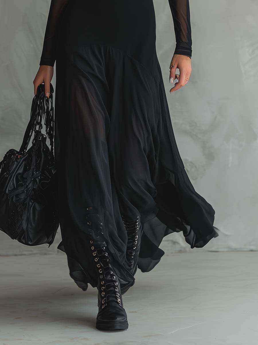 Neroa™ | Vestido maxi de corte amplio en tul negro