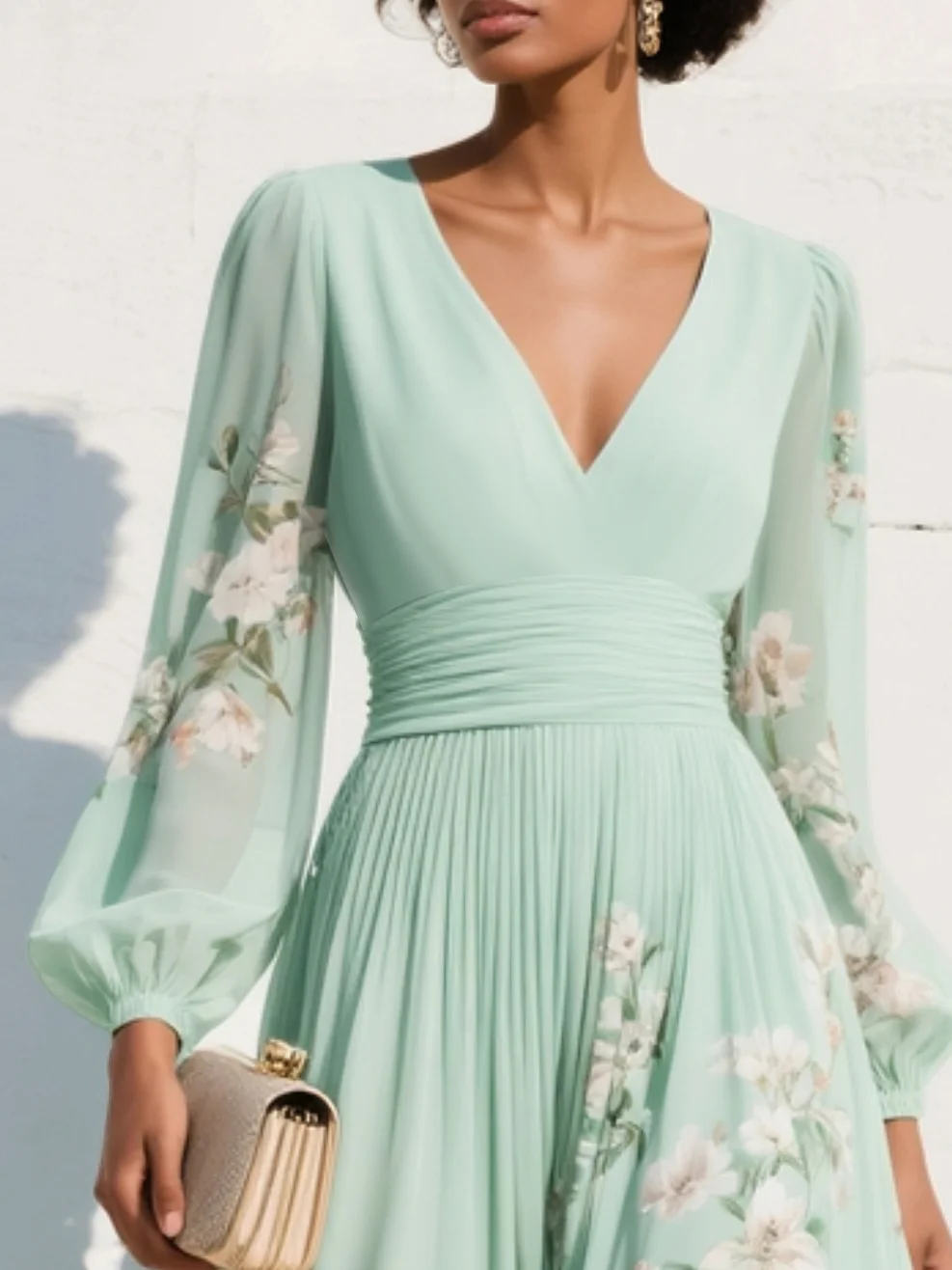 Hélène · Vestido midi plisado con bordado floral