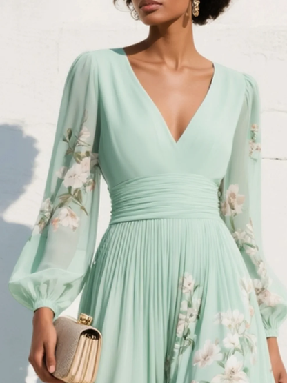 Hélène · Vestido midi plisado con bordado floral