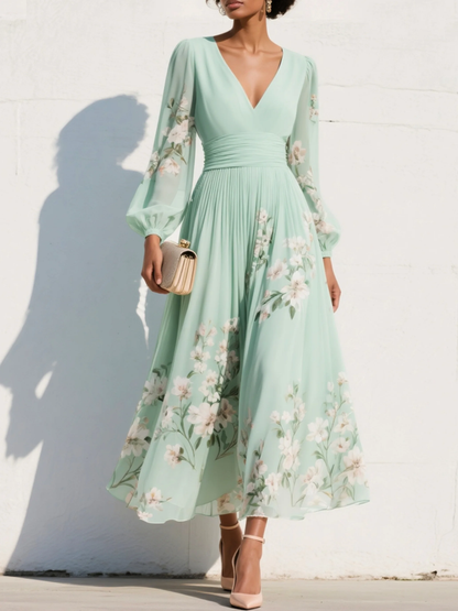 Hélène · Vestido midi plisado con bordado floral