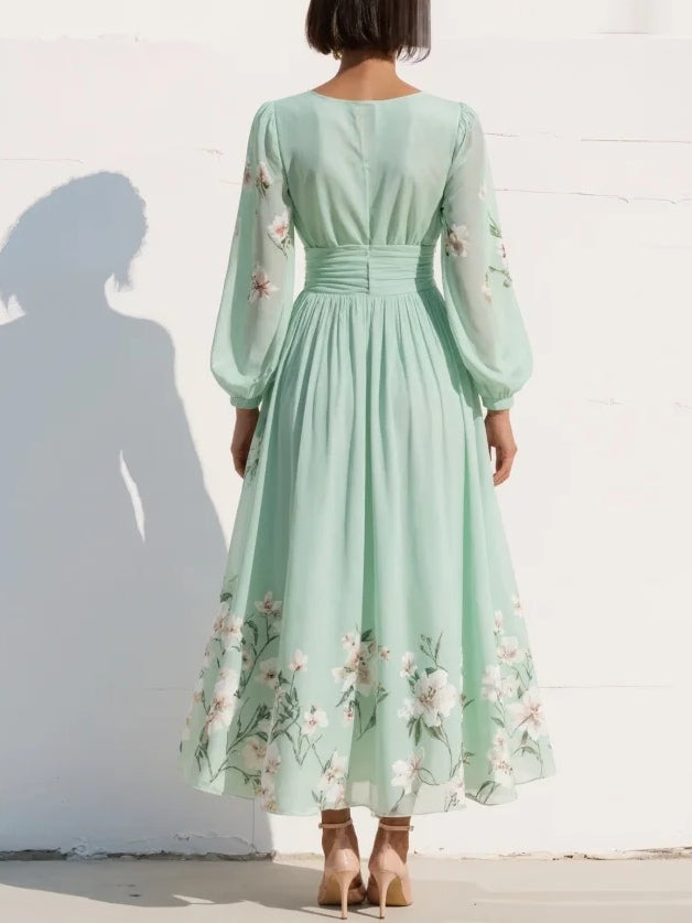 Hélène · Vestido midi plisado con bordado floral