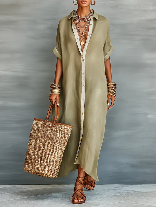 Manelle | Vestido Maxi Verde Oliva con Línea Minimalista
