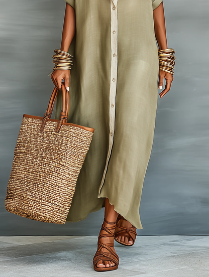 Manelle | Vestido Maxi Verde Oliva con Línea Minimalista