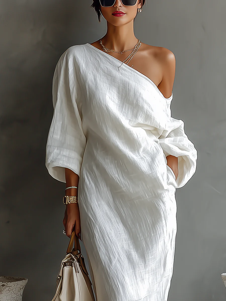 Elise™ | Maxi vestido elegante de un solo hombro en blanco