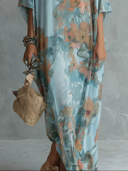 Luna | Vestido Kaftan Floral Relajado
