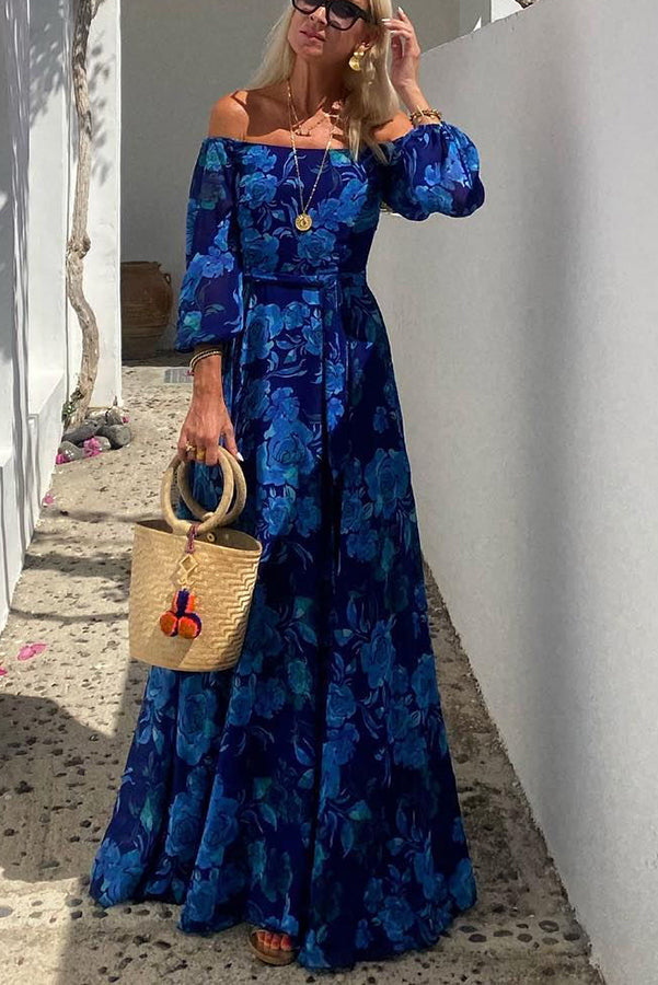 Francesca - Vestido largo con estampado floral y mangas al descubierto