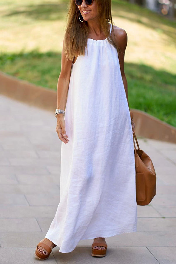Vestido Largo Halter de Mezcla de Lino Down By The Cove