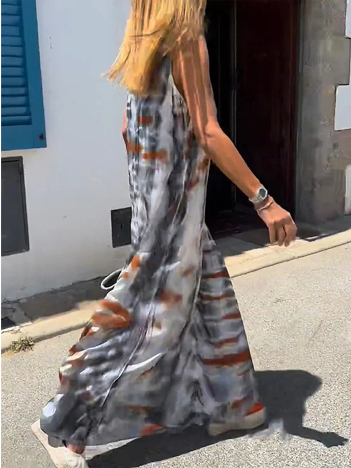 Vestido Largo de Tirantes con Escote en V Tie-Dye