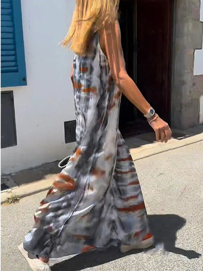 Vestido Largo de Tirantes con Escote en V Tie-Dye