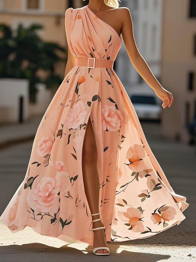 Julie | Vestido Maxi de Chiffon Floral Verde Claro de Tirantes