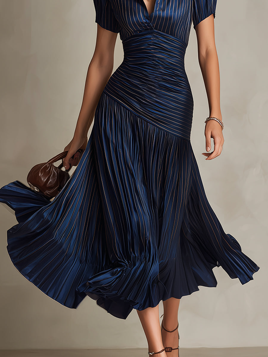 Adriana ∙ Vestido midi satinado a rayas retro
