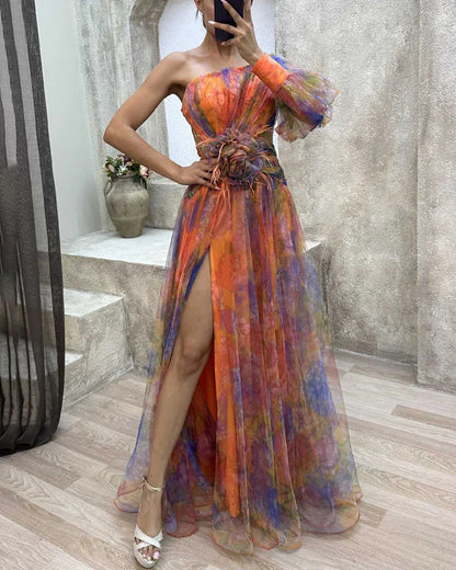 Orit™ | Vestido Asimétrico con Manga Única y Abertura