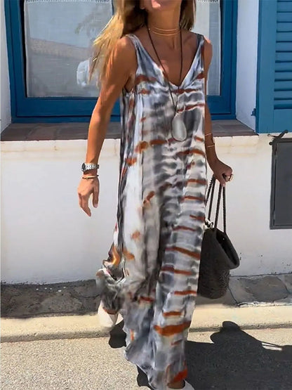 Vestido Largo de Tirantes con Escote en V Tie-Dye