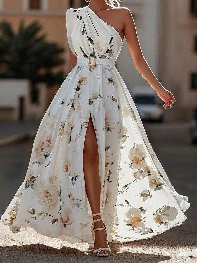 Julie | Vestido Maxi de Chiffon Floral Verde Claro de Tirantes