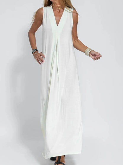 Vestido Maxi Sin Mangas de Talla Completa con Escote en V y Abertura Talla Grande