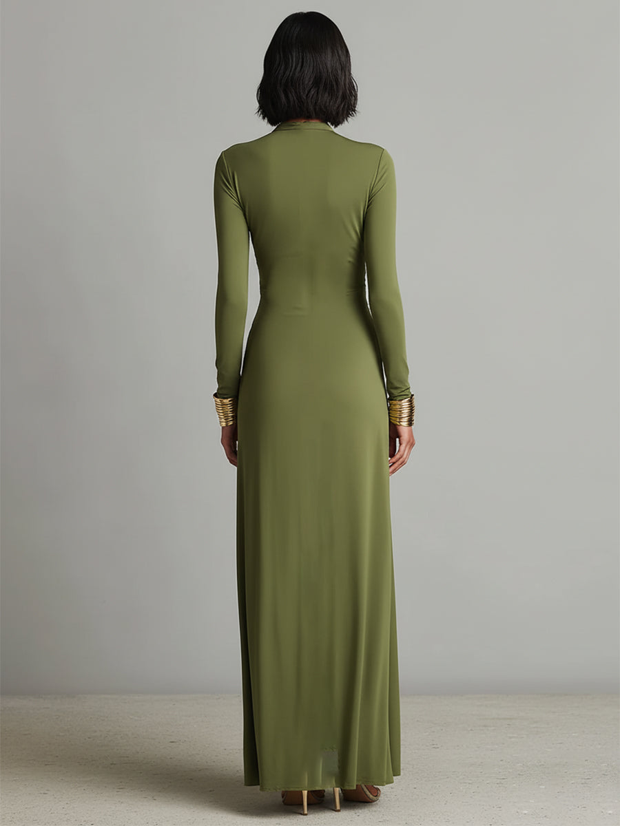 Valentina · Vestido maxi con escote en V y detalles volantes