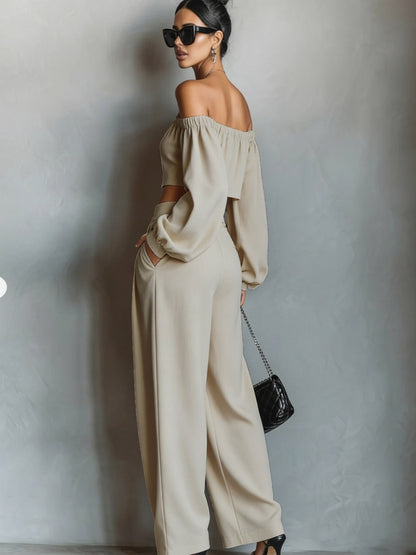 Tiana || Conjunto con escote off-shoulder y pantalón amplio