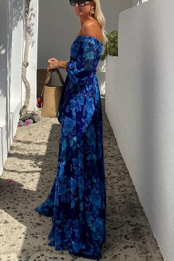 Francesca - Vestido largo con estampado floral y mangas al descubierto