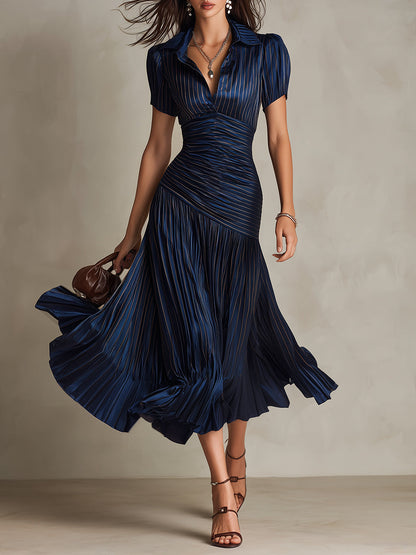 Adriana ∙ Vestido midi satinado a rayas retro
