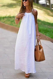 Vestido Largo Halter de Mezcla de Lino Down By The Cove