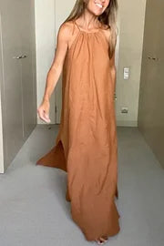 Vestido Largo Halter de Mezcla de Lino Down By The Cove