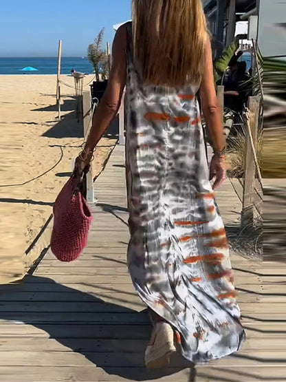 Vestido Largo de Tirantes con Escote en V Tie-Dye