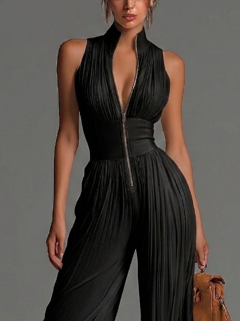 Combinaison Anna - Mono de chiffon negro plisado