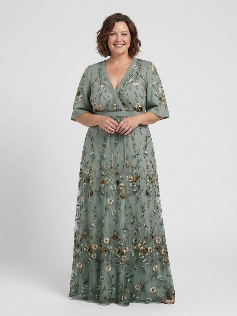 Stella & Grace™ | Vestido Maxi de Manga Corta con Escote en V Floral