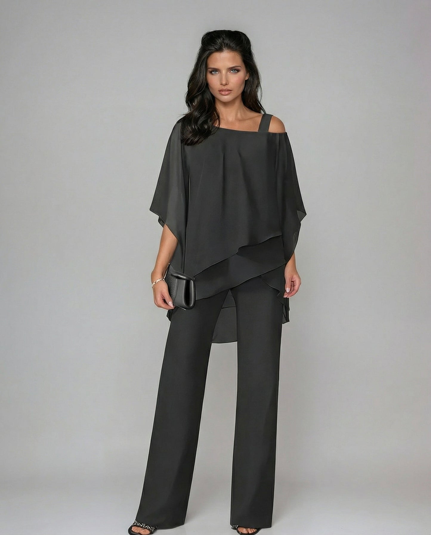 Loretta | Conjunto de algodón y lienzo con blusa de manga murciélago y pantalón ancho