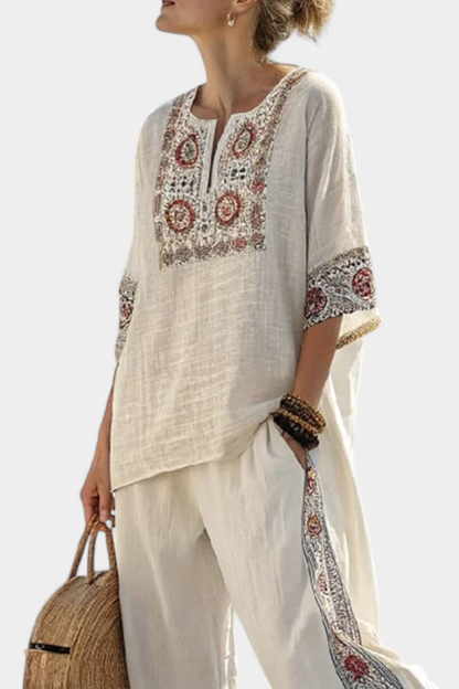 Tameric | Blusa Grezza Ricamata y Pantalones Amplios