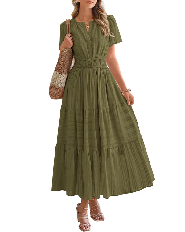 Vestido Maxi con Cintura Fruncida