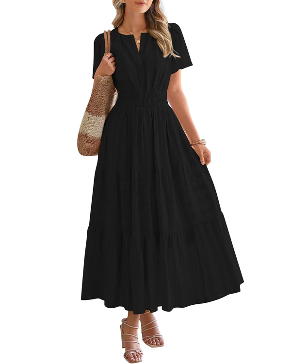 Vestido Maxi con Cintura Fruncida