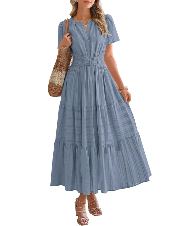 Vestido Maxi con Cintura Fruncida