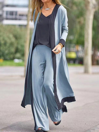 Conjunto de Chaleco y Chaqueta de Cardigan Sin Mangas de Color Contrastante