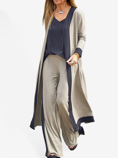 Conjunto de Chaleco y Chaqueta de Cardigan Sin Mangas de Color Contrastante