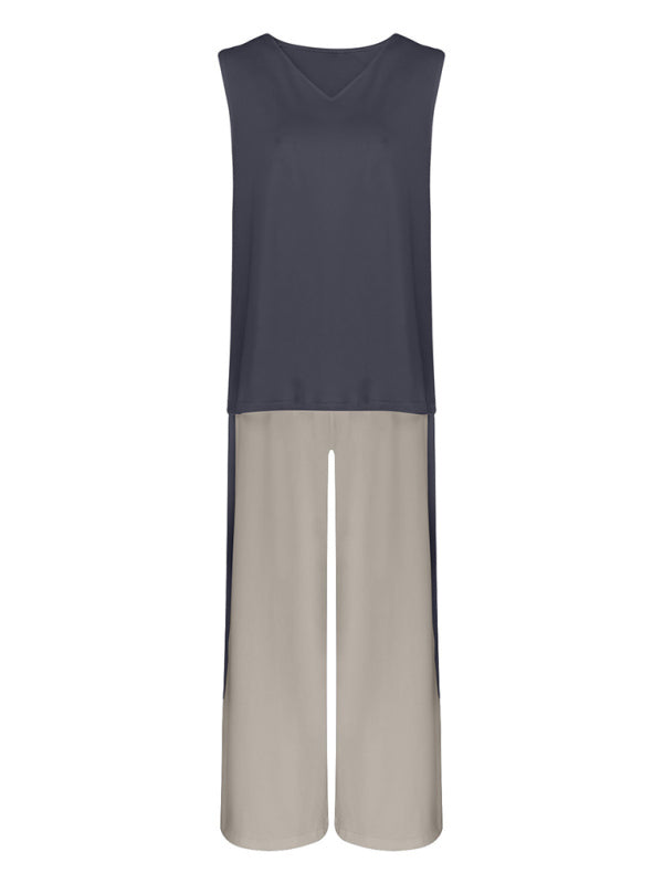 Conjunto de Chaleco y Chaqueta de Cardigan Sin Mangas de Color Contrastante