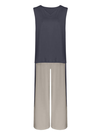 Conjunto de Chaleco y Chaqueta de Cardigan Sin Mangas de Color Contrastante