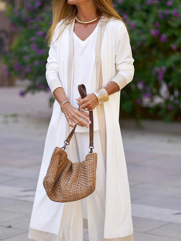 Conjunto de Chaleco y Chaqueta de Cardigan Sin Mangas de Color Contrastante