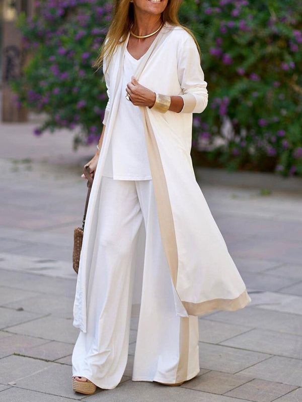 Conjunto de Chaleco y Chaqueta de Cardigan Sin Mangas de Color Contrastante