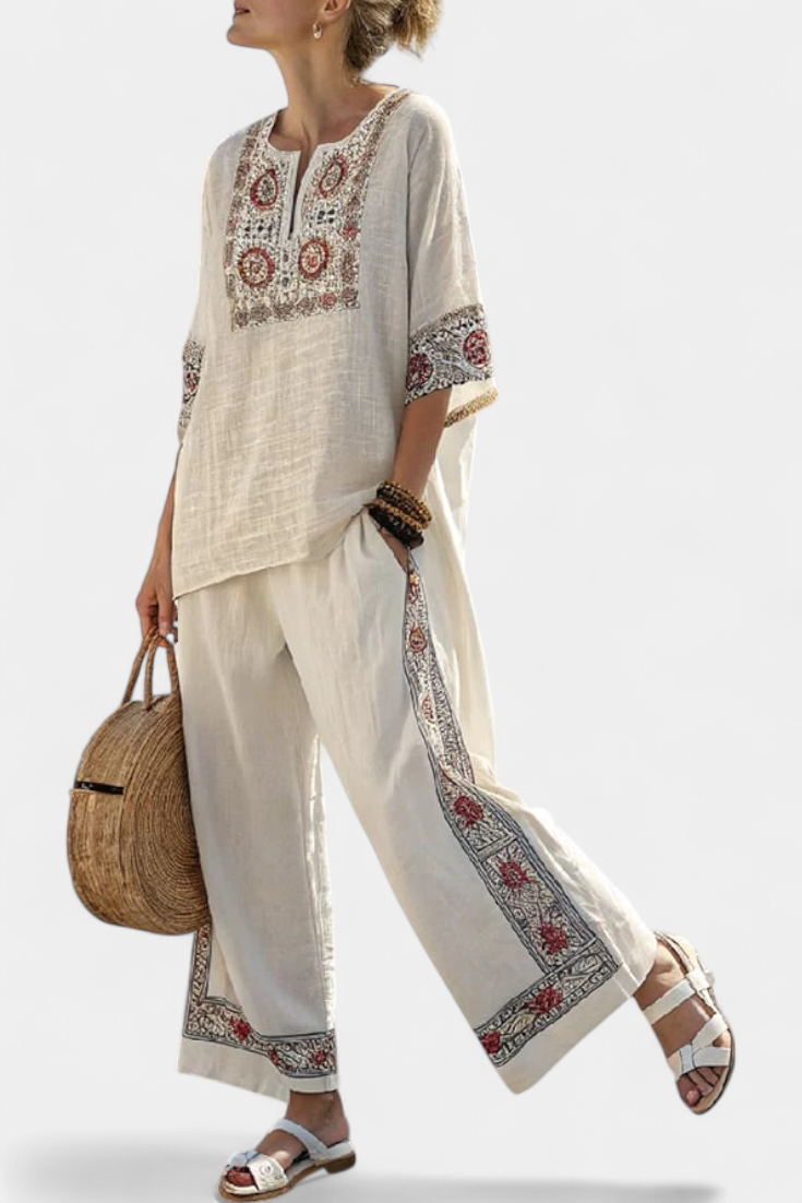 Tameric | Blusa Grezza Ricamata y Pantalones Amplios