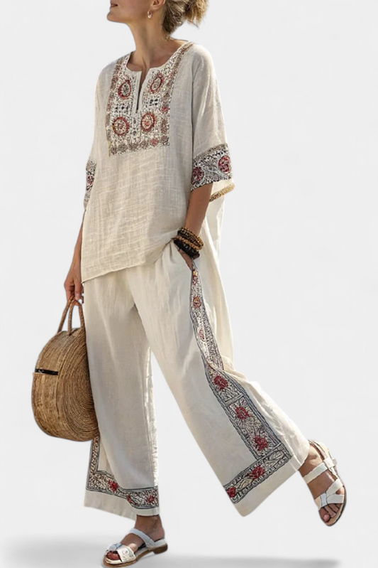 Tameric | Blusa Grezza Ricamata y Pantalones Amplios