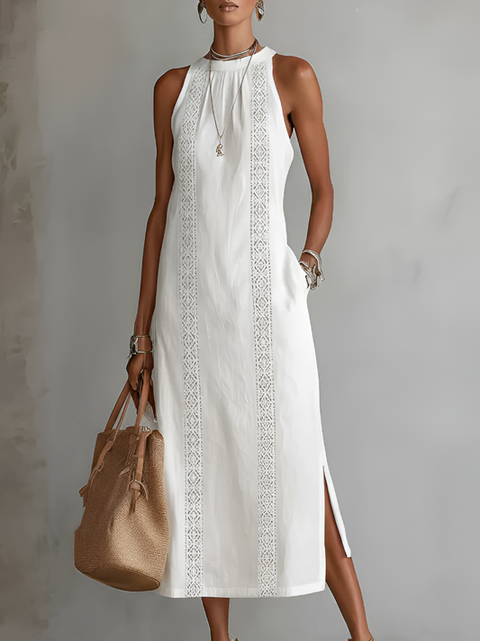 Jimena | Vestido Midi de Cuello Mao Bordado y Relajado