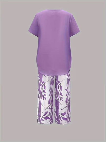 Avy™ | Conjunto de Dos Piezas con Estampado de Hojas Casual