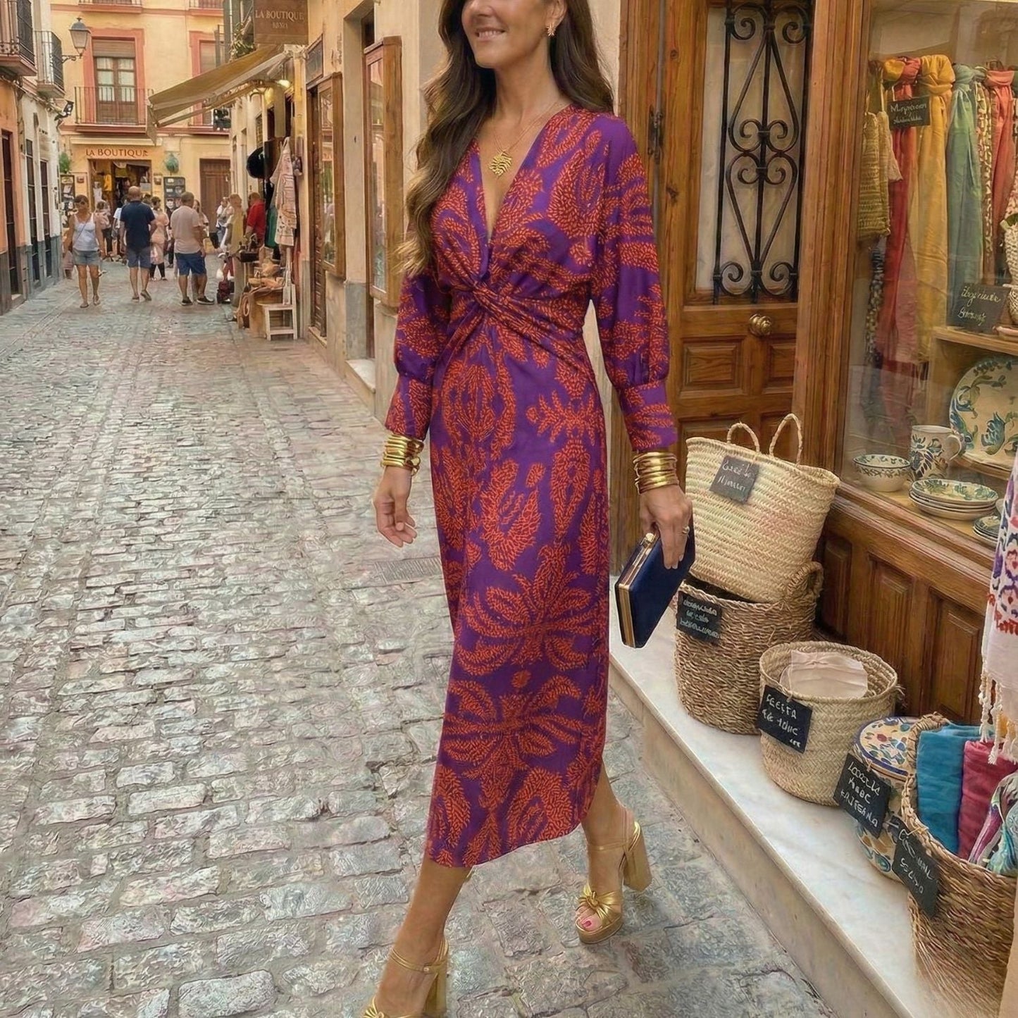 Isadora™ – Vestido Midi Elegante con Estampado de Encanto Atemporal