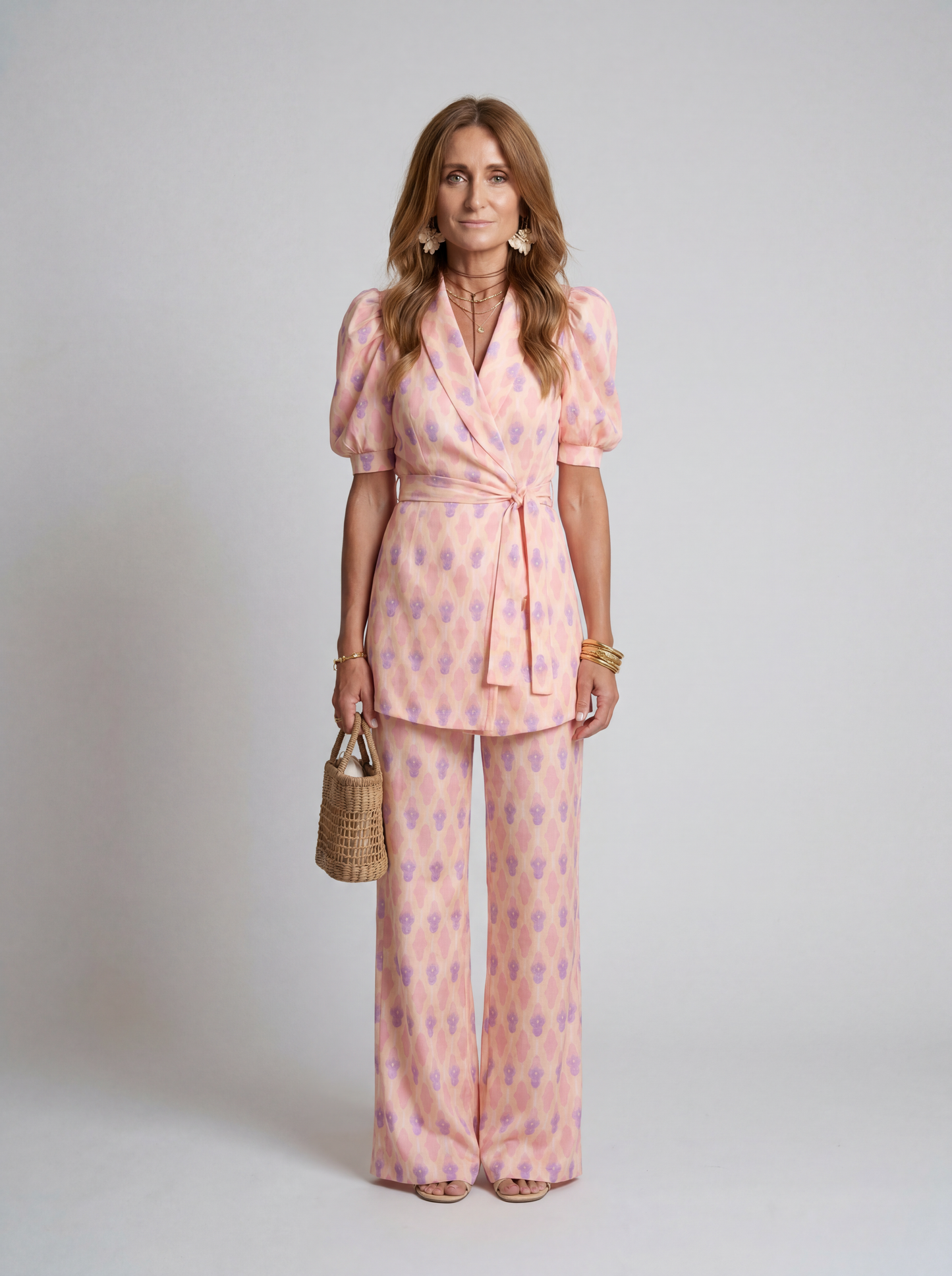 Araceli | Conjunto Estampado con Blazer y Pantalón Acampanado